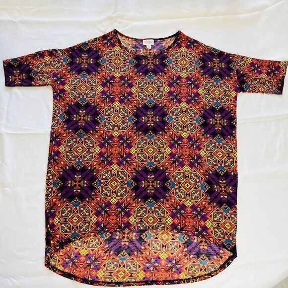LulaRoe Irma Womens Multicolor Aztec Hi Low Tunic Shirt Stretch Travel M 0710 - Picture 2 of 7